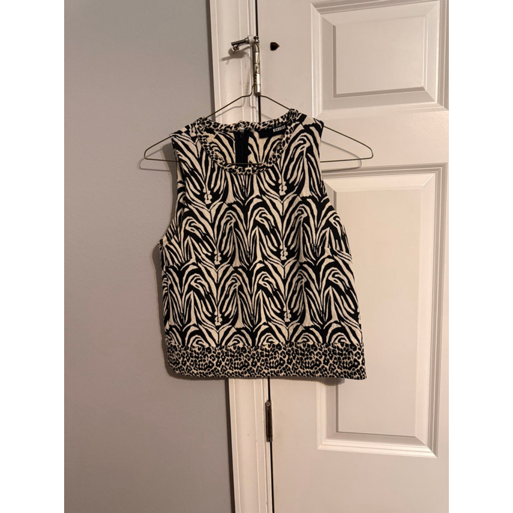 NICHOLAS Black and Cream Patterned Crop Top